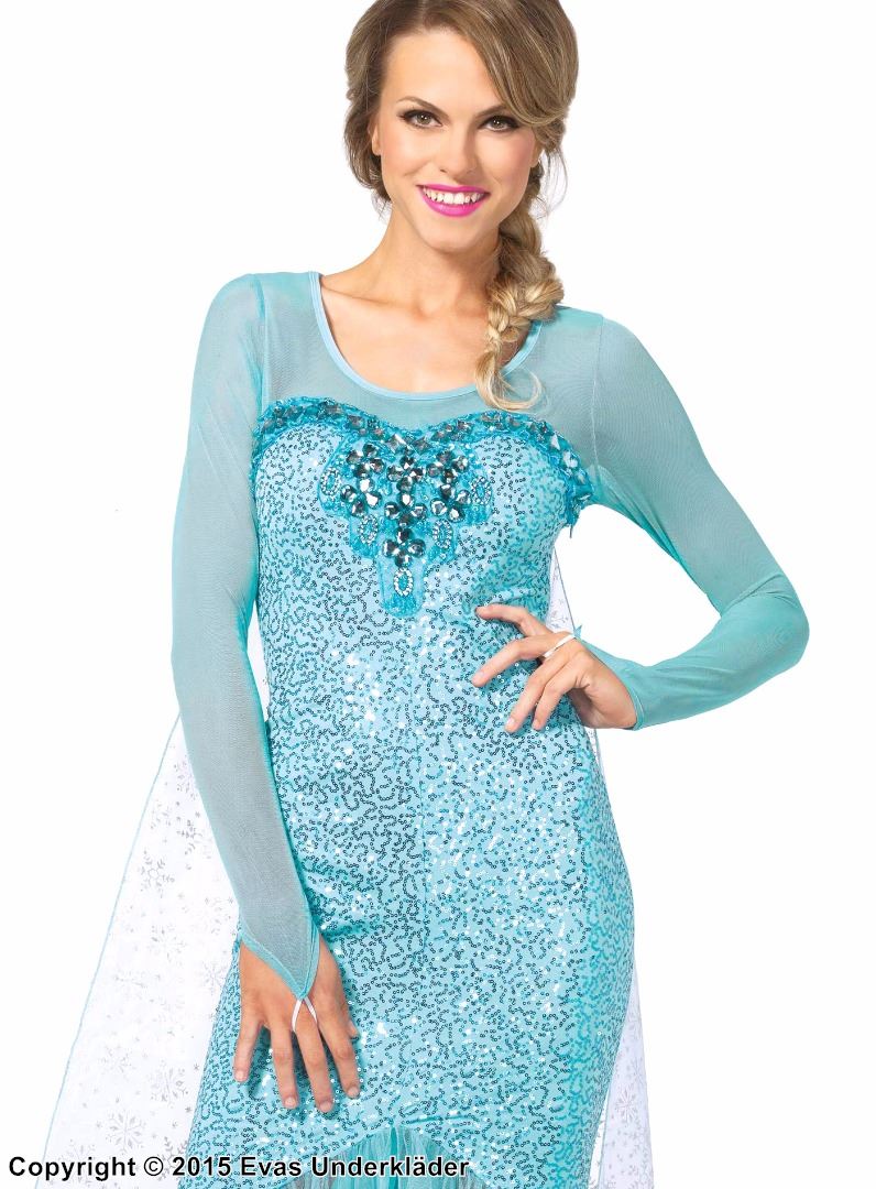 Elsa the snow queen from Frozen, costume dress, rhinestones, sequins, snowflakes